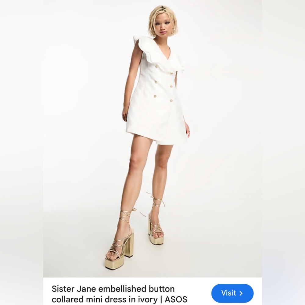 Sister Jane Ivory Ruffle Collar Double-Breasted Mini Dress